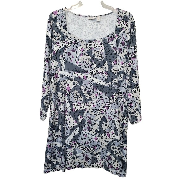 Logo Lori Goldstein Mixed Print Rayon 230 Square Neck Tunic with Pockets Size 2X - Picture 1 of 8